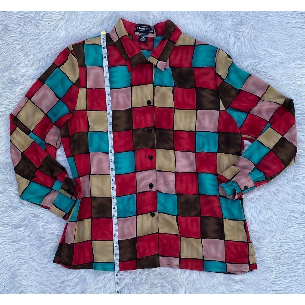 Elementz SZ M Woman’s Colorful Block Print Button Down Blouse/Top - Picture 9 of 10